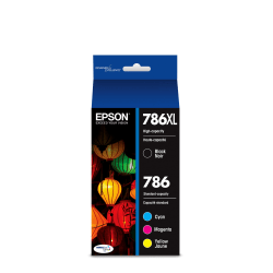 Epson 786XL/786 DuraBrite High-Yield Black And Cyan, Magenta, Yellow Ink Cartridges, Pack Of 4, T786XL-BCS