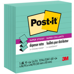 Post-it Super Sticky Pop-up Lined Notes Refills, 4in 4in, Aqua, Pack of 5