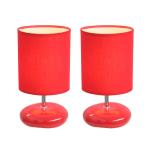 Simple Designs Stonies Small Stone Look Table Bedside Lamp 2 Pack, Red