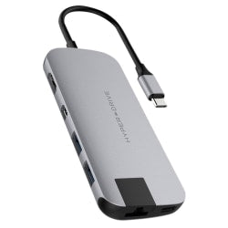 Targus Sanho Hyperdrive Slim 8-in-1 USB-C Hub, 0.35inH x 1.85inW x 10.63inD, Gray, HD247B-GRAY