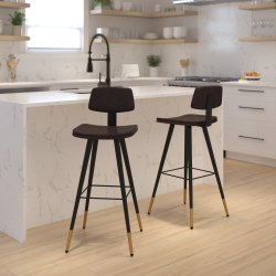 ALPHA HOME Faux Leather Counter-Height Bar Stool With Back, Gray/Gold