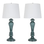 LumiSource Windsor Table Lamps, 25-1/2inH, Off-White Shade/Smokey Turquoise Base, Pack Of 2 Lamps