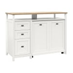 Sauder Cottage Road TV Credenza For 55in TVs With Hidden Pull-Out Desk, 39inH x 53-1/8inW x 21-3/4inD, White/Lintel Oak