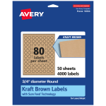 Avery Kraft Permanent Labels With Sure Feed, 94504-KMP50, Round, 3/4in Diameter, Brown, Pack Of 4,000