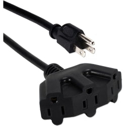 QVS 10ft Three Angle Outlet 3-Prong Power Extension Cord - For Computer - 125 V AC / 13 A - Black - 10 ft Cord Length - NEMA 5-15P / NEMA 5-15R - 1