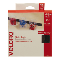 VELCRO Brand STICKY BACK Tape Roll, 3/4in x 15ft, Black