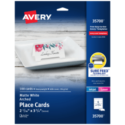 Avery Printable Small Tent Cards With Sure Feed Technology, For Laser Or Inkjet Printers, 2in x 3.5in, Ivory, 160 Blank Place Cards