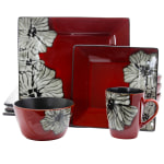 Elama 16-Piece Stoneware Dinnerware Set, Winter Bloom