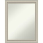 Amanti Art Narrow Non-Beveled Rectangle Wood-Framed Bathroom Wall Mirror, 27-3/4in x 21-3/4in, Romano Silver