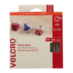 VELCRO Brand STICKY BACK Tape Roll, 3/4in x 15ft, White