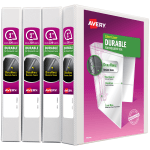 Avery Durable View Binders, Letter-Size, 1in Slant Rings, 42% Recycled, White, Pack Of 4 Binders