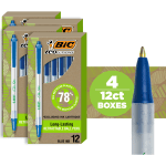 BIC Ecolutions Clic Stic Ballpoint Pen - Medium Pen Point - 1 mm Pen Point Size - Retractable - Blue - Semi Clear Barrel - 48 / Pack