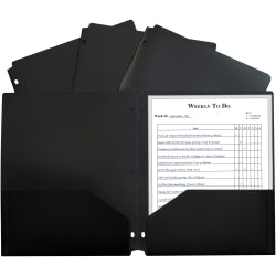 C-Line 2-pocket Heavyweight Poly Portfolio Pocket - 11.4in Length - 100 mil Thickness - For Letter 8 1/2in x 11in Sheet - 3 x Holes - Ring Binder - Rectangular - Black - Polypropylene - 25 / Box