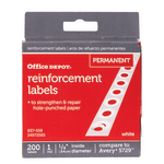 Office Depot Brand Permanent Self-Adhesive Reinforcement Labels, 1/4in Diameter, White, Pack Of 200