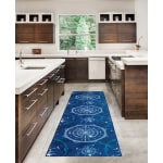 Linon Washable Indoor Rug, Soleil, 2ft x 8ft, Blue/Ivory