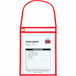 C-Line Hanging Strap Shop Ticket Holder - Support 9in x 12in Media - 15 / Box - Red, Clear