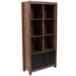 Flash Furniture 60inH 6-Cube Bookcase With Metal Cabinet Doors, Crosscut Oak