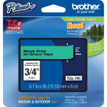 Brother TZe-741 Black-On-Green Tape, 0.75in x 26.2ft