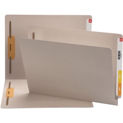 Smead End-Tab Colored Fastener Folders With Shelf-Master Reinforced Tab And 2 Fasteners, 3/4in Expansion, Letter Size, Gray, Box Of 50 Folders