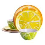 Gibson Home Sunny Citrus 12-Piece Dinnerware Set, Green