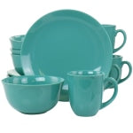 Gibson Home Mercer 12-Piece Round Stoneware Dinnerware Set, Teal