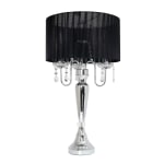 Elegant Designs Romantic Crystal-Drop Table Lamp, 27inH, Black Shade/Chrome Base