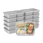 Bentgo Prep 3-Compartment Containers, 6-1/2inH x 6-3/4inW x 9-1/2inD, Silver, Pack Of 10 Containers