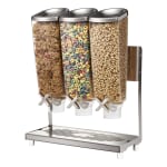 Rosseto Serving Solutions EZ-PRO Dry Food Dispensers, 3-Container, Tabletop Stand With Catch Tray, 384 Oz, Stainless