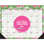 2023-2024 Willow Creek Press Academic Monthly Oversized Desk Pad Calendar, 22in x 17in, Bold Blooms, July 2023 To June 2024