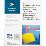 Business Source Laser/Inkjet File Folder Labels - 21/32in Width x 3 7/16in Length - Permanent Adhesive - Rectangle - Laser, Inkjet - White - Paper - 30 / Sheet - 1500 / Pack - Jam-free, Lignin-free, Self-adhesive