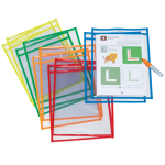 Pacon Dry-Erase Pockets, 10in x 13-1/2in, Assorted/Clear, Pack Of 10 Pockets