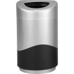 Safco Open Top Receptacle - 30 gal Capacity - Oval - Powder Coated - 33.3in Height x 20in Width x 20in Depth - Steel, Vinyl - Silver, Black - 1 Each