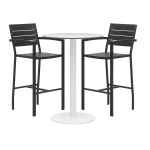 KFI Studios Eveleen 3-Piece Outdoor Patio Set, Black Chairs, White Table