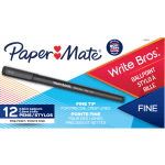 Paper Mate Write Bros Ballpoint Stick Pens, 0.8 mm, Fine Point, Black Barrel, Black Ink, Pack Of 12 Pens