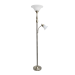 Lalia Home Torchiere Floor Lamp With Reading Light, 71inH, Antique Brass/White