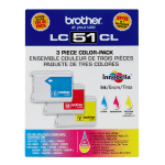 Brother LC51 Cyan, Magenta, Yellow Ink Cartridges, Pack Of 3, LC513PKS