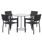 KFI Studios Eveleen 5-Piece Outdoor Patio Set, 45-5/8inH x 30inW x 30inD, Black Chairs, White Table