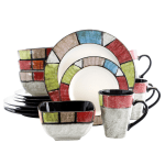 Elama 16-Piece Stoneware Dinnerware Set, Country Cottage