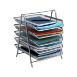 Mind Reader 5-Tier Paper Tray Desktop Organizer Metal Mesh, 14-1/2inH x 14inW x 11-3/4in L, Silver