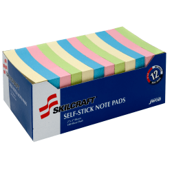 SKILCRAFT Self-Stick 30% Recycled Notes, 1200 Total Notes, Pack Of 12 Pads, 2in x 3in, Multicolor, 100 Notes Per Pad, (AbilityOne 7530-01-398-2660)