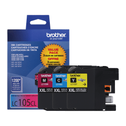 Brother LC105 High-Yield Cyan, Magenta, Yellow Ink Cartridges, Pack Of 3, LC1053PKS