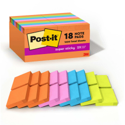 Post-it Super Sticky Notes, 1 7/8 in x 1 7/8 in, 10 Pads, 90 Sheets/Pad, 2x the Sticking Power, Canary Yellow