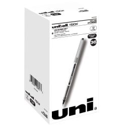 uni-ball Vision Rollerball Pens, Fine Point, 0.7 mm, Gray Barrel, Black Ink, Pack Of 36