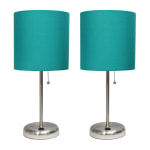 LimeLights Stick Lamps, 19-1/2inH, Teal Shade/Brushed Steel Base, Set Of 2 Lamps