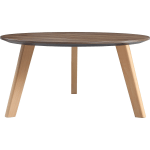 Lorell Relevance Walnut Round Coffee Table - 15.8in x 32in - Knife Edge - Material: Natural Wood Leg - Finish: Walnut Laminate Table Top