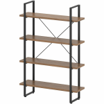 Lorell SOHO Rustic Metal Frame Bookcase - 39.4in x 11.8in57.5in - 4 Shelve(s) - Band Edge - Finish: Walnut - Sturdy, Durable