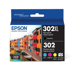 Epson 302XL/302 Claria Premium High-Yield Black And Tri-Color Ink Cartridges, Pack Of 2, T302XL-BCS