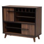 Baxton Studio Margo 2-Tone Wine Storage Cabinet, Walnut/Black