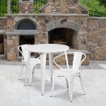 Flash Furniture Commercial Grade Round Metal Indoor-Outdoor Table Set With 2 Arm Chairs, 29-1/2inH x 30inW x 30inD, White