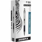 Zebra Pen Stainless Steel Ballpoint Pens, Fine Point, 0.7mm, Stainless Steel, Black, Pack of 12